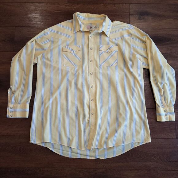 Saddle King Shirt Mens 3XL Tall Pearl Snap Yellow Stripe 19.5 USA Vintage - Picture 4 of 13